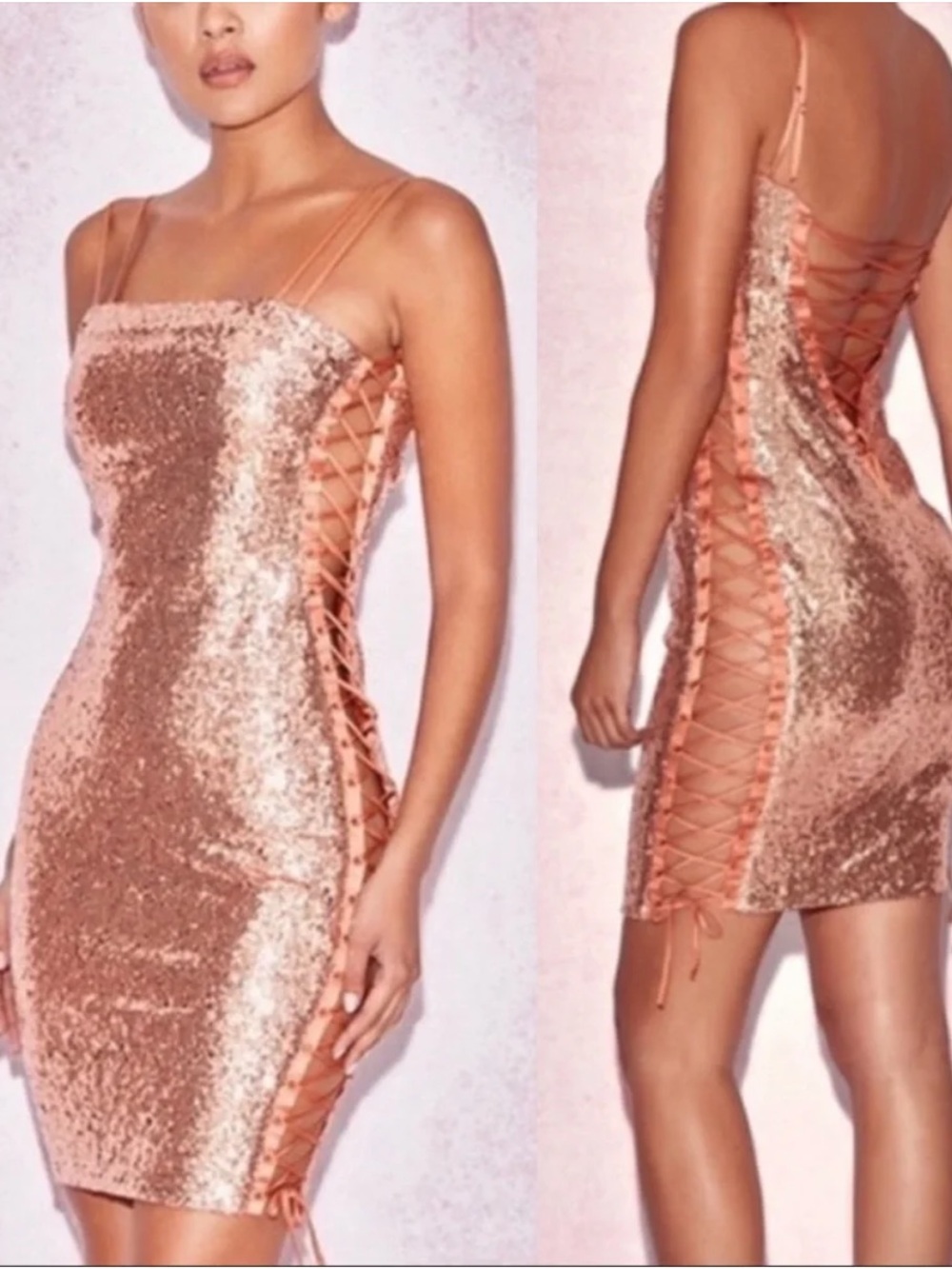 House of CB Harlee Sequin Lace Up Back dress size L